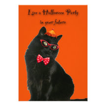 Black Cat Halloween Party Invitation