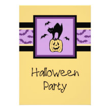 Black Cat Halloween Party Invitation Card