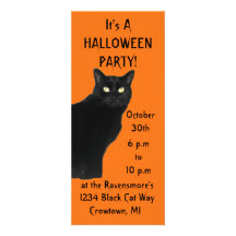 Black Cat Halloween Party Invitations
