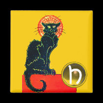 BLACK CAT HALLOWEEN PARTY MONOGRAM magnets