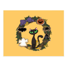 Black Cat Halloween Post Card