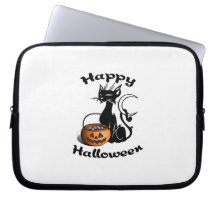 Black Cat Happy Halloween Computer Sleeve
