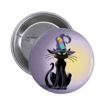 BLACK CAT & HAT by SHARON SHARPE Button