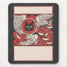 Black Cat, Hearts and Wings Vintage Mouse Pads