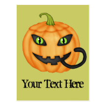 Black Cat Hiding In Pumpkin Halloween Postcard