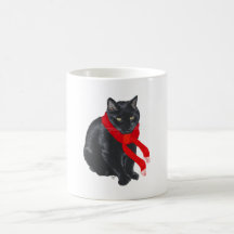 Black Cat Keeping Warm at Christmas Coffee Mug