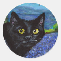 black cat Longstreet amongst lavendar Stickers