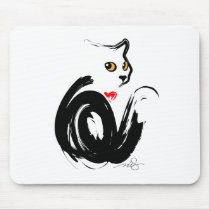 Black Cat 'n' Heart Mouse Pad