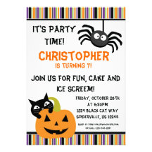 Black Cat n Spider Halloween Birthday Party Invite