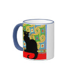 Black Cat on Abstract Wallpaper, Black Cat on A... Mugs