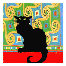 Black Cat on Abstract Wallpaper Personalized Invitations