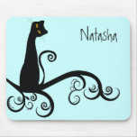 Black Cat On Swirly Branch Mouse Pad