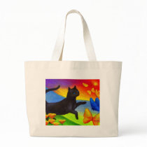Black Cat Painting Butterflies Art - Multi Bag