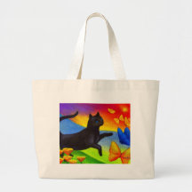 Black Cat Painting Butterflies Art - Multi Bag