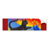 Black Cat Painting Butterflies Art - Multi Bumper Sticker