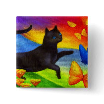 Black Cat Painting Butterflies Art - Multi Pinback Buttons