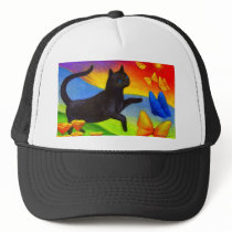 Black Cat Painting Butterflies Art - Multi Mesh Hats