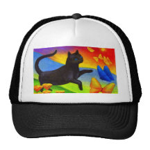 Black Cat Painting Butterflies Art - Multi Mesh Hats