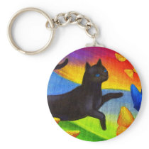 Black Cat Painting Butterflies Art - Multi Key Chain