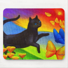 Black Cat Painting Butterflies Art - Multi Mousepad