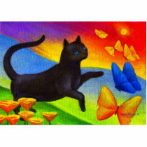 Black Cat Painting Butterflies Art - Multi Photo Cutouts