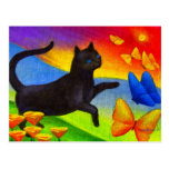 Black Cat Painting Butterflies Art - Multi Post Card