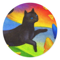 Black Cat Painting Butterflies Art - Multi Sticker