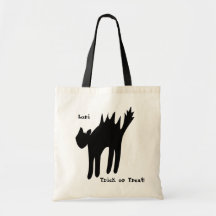 Black Cat Personalized Trick or Treat Tote Bags