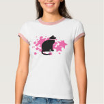 Black cat pink stars t-shirts