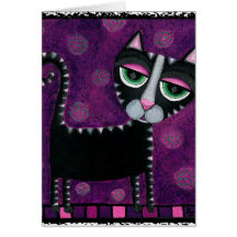 Black Cat & Polka Dots - feline greeting card