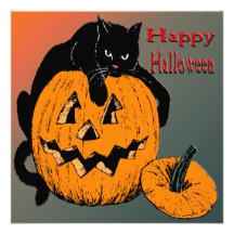 Black Cat Pumpkin Halloween Invitation