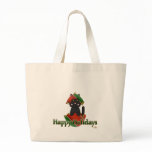 Black Cat Red Green Christmas Ornament Happy Holid Canvas Bag