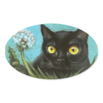 Black cat oval sticker
