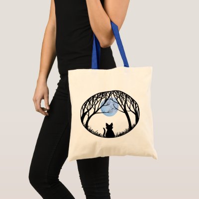 Black Cat Tote Bag Fat Cat Grocery Bag Halloween by artist_kim_hunter