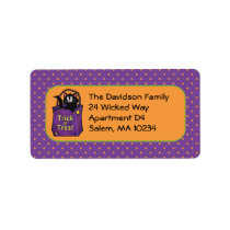 Black Cat "Trick or Treat" Purple Address Label labels