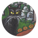 Black cat Vampire Halloween art Round Sticker