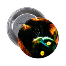 Black Cat Watching Pinback Buttons