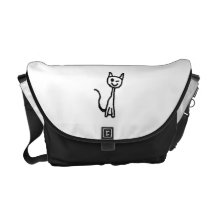 Black Cat, Winking. White background. Messenger Bags