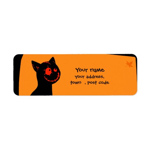 Black cat with red eyes Halloween address label
