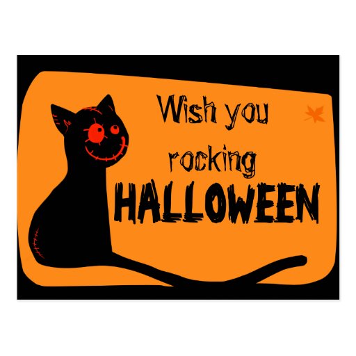 Black cat with red eyes Halloween greeting card Post Cards