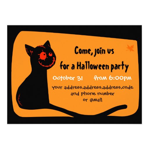 Black cat with red eyes Halloween invitation card