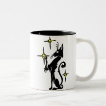 Black Cat with Stars Coffee Mugs