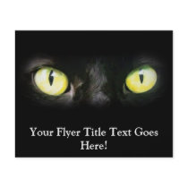 Black Cat, Yellow Green Eyes, Sleek and Spooky Flyer Design