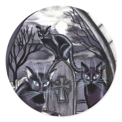 Black Cats Full Moon Graveyard Round Sticker by dreamlyn