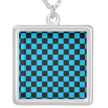 Black checkers on blue background custom jewelry