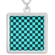 Black checkers on blue background jewelry