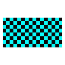 Black checkers on blue background photo card template