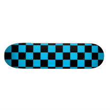 Black checkers on blue background skate deck