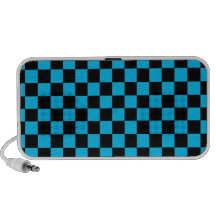 Black checkers on blue background speakers