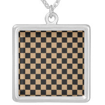 Black checkers on brown background custom necklace